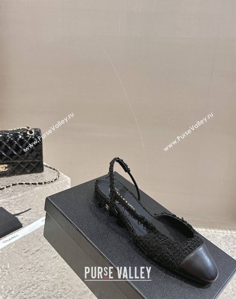 Chanel Tweed Calfskin Slingbacks Flat Black 2024 0423 (MD-240423148)
