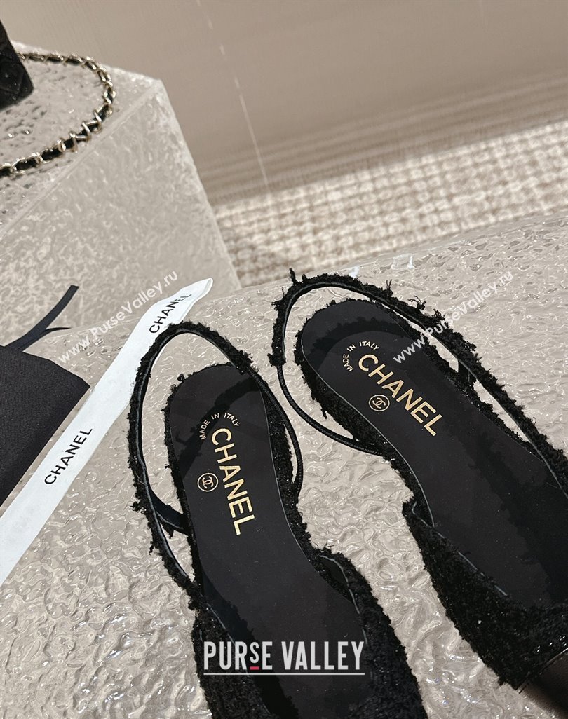 Chanel Tweed Calfskin Slingbacks Flat Black 2024 0423 (MD-240423148)