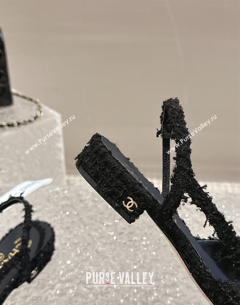 Chanel Tweed Calfskin Slingbacks Flat Black 2024 0423 (MD-240423148)