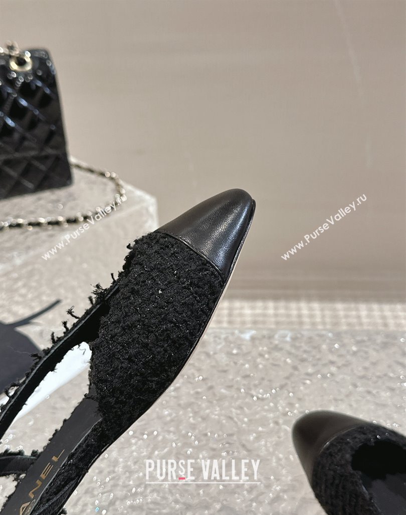Chanel Tweed Calfskin Slingbacks Flat Black 2024 0423 (MD-240423148)