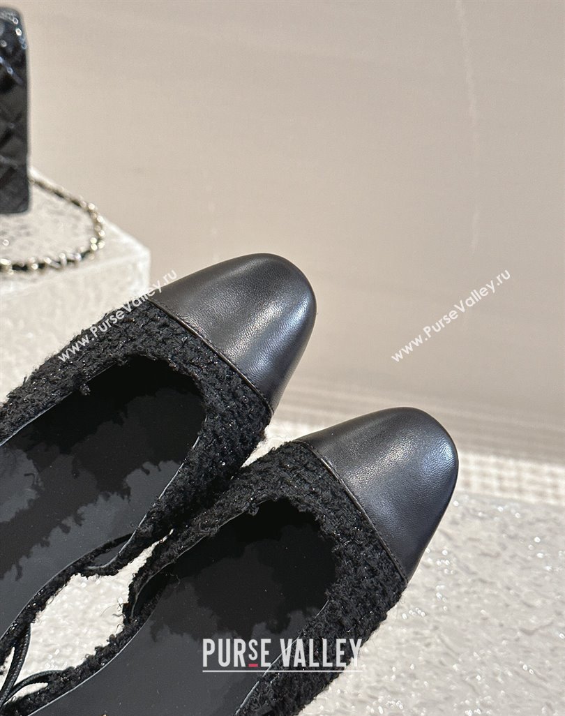 Chanel Tweed Calfskin Slingbacks Flat Black 2024 0423 (MD-240423148)