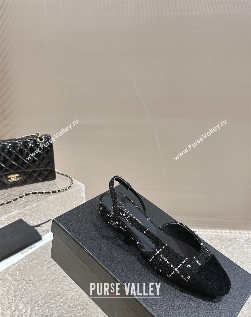 Chanel Tweed Grosgrain Slingbacks Flat Black 2024 0423 (MD-240423150)