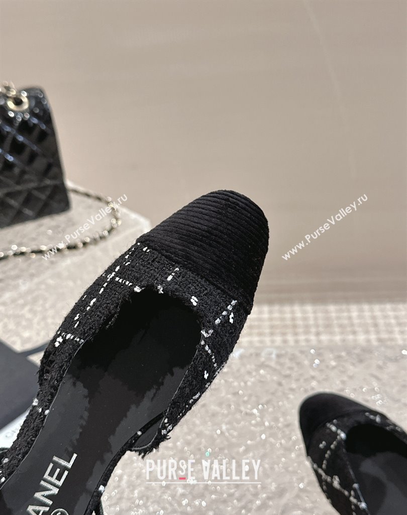 Chanel Tweed Grosgrain Slingbacks Flat Black 2024 0423 (MD-240423150)