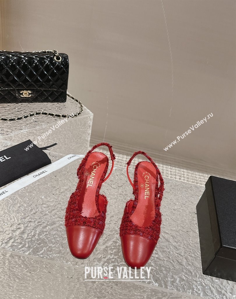 Chanel Tweed Calfskin Leather Slingbacks Pumps 6.5cm G31318 Red 2024 (MD-240423152)