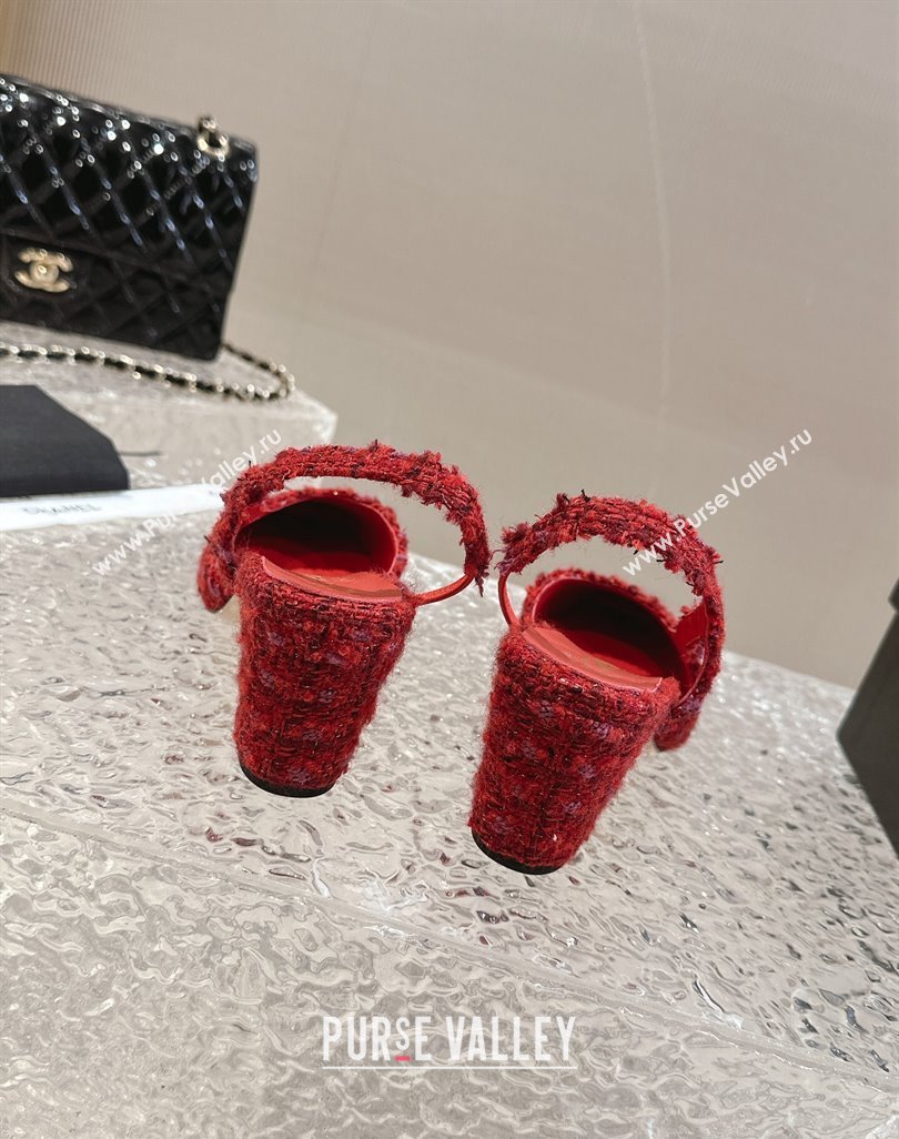 Chanel Tweed Calfskin Leather Slingbacks Pumps 6.5cm G31318 Red 2024 (MD-240423152)