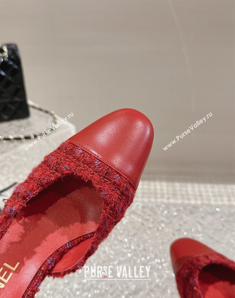 Chanel Tweed Calfskin Leather Slingbacks Pumps 6.5cm G31318 Red 2024 (MD-240423152)