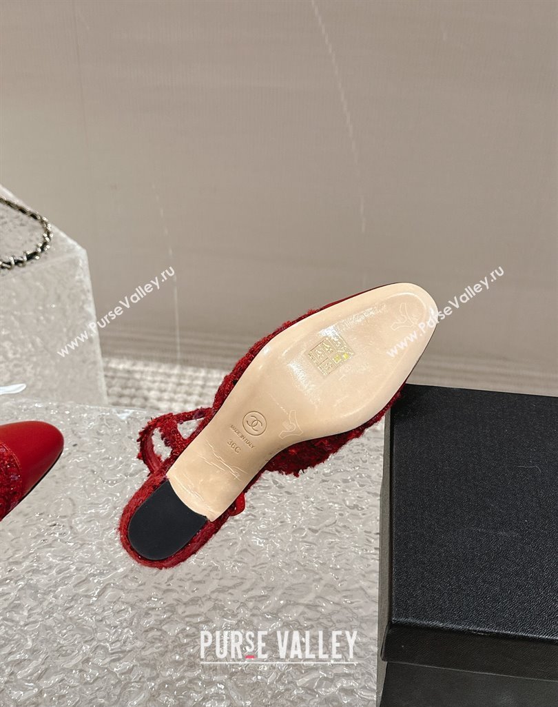 Chanel Tweed Calfskin Leather Slingbacks Pumps 6.5cm G31318 Red 2024 (MD-240423152)