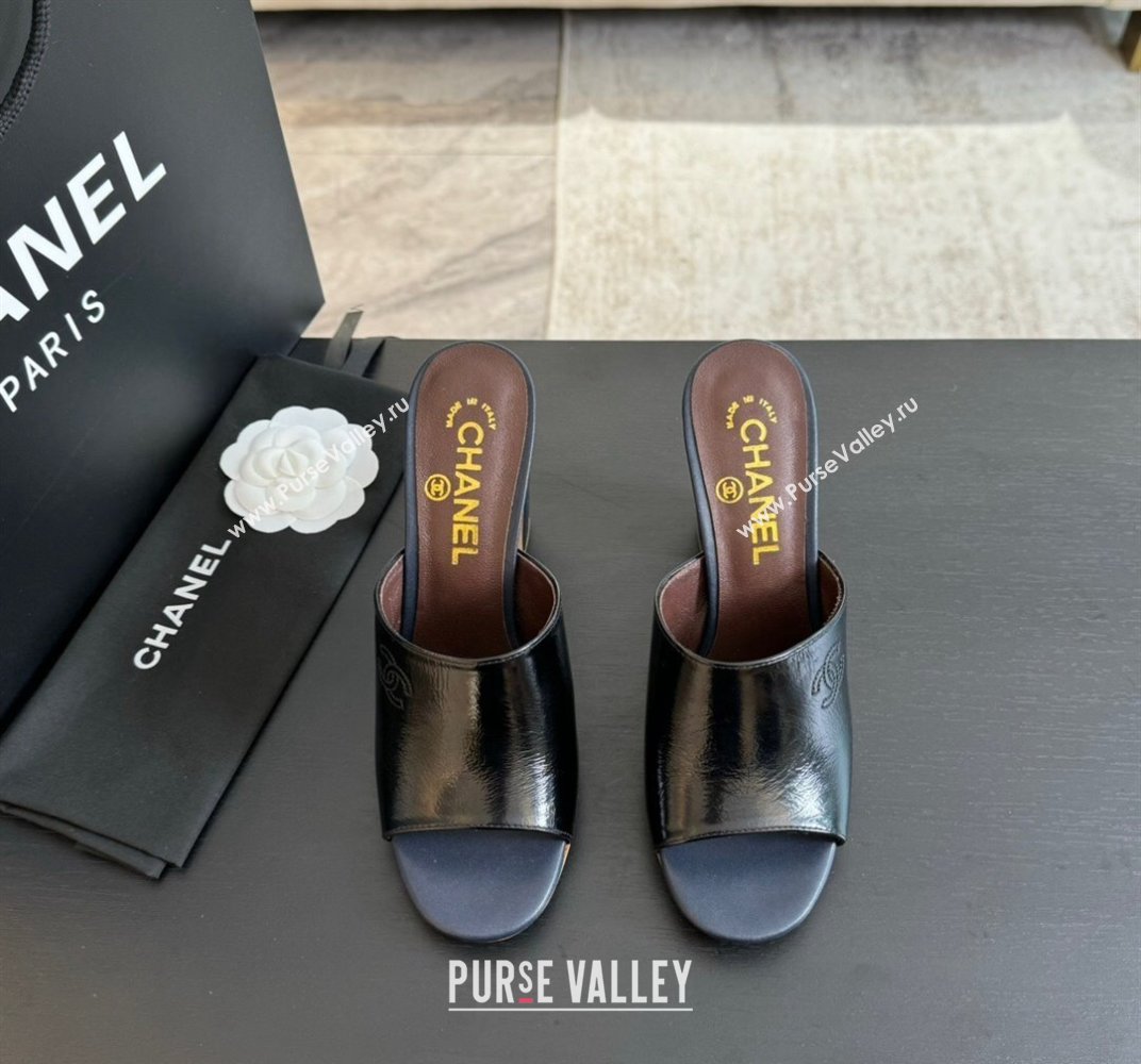 Chanel Calfskin Slide Sandals 9.5cm with Side CC G45566 Black 2024 (MD-240424013)