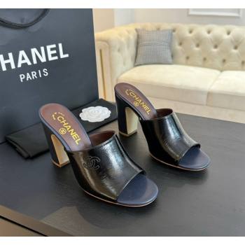 Chanel Calfskin Slide Sandals 9.5cm with Side CC G45566 Black 2024 (MD-240424013)