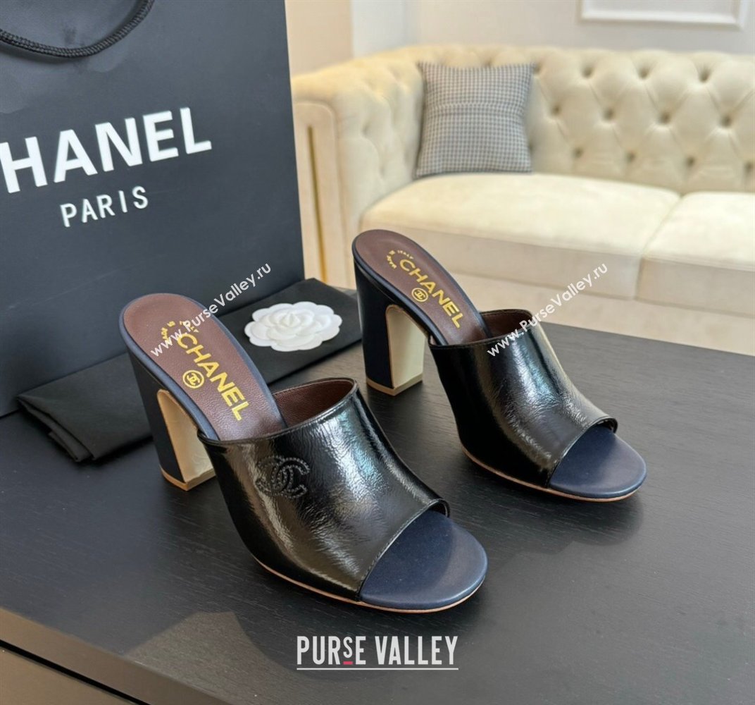 Chanel Calfskin Slide Sandals 9.5cm with Side CC G45566 Black 2024 (MD-240424013)
