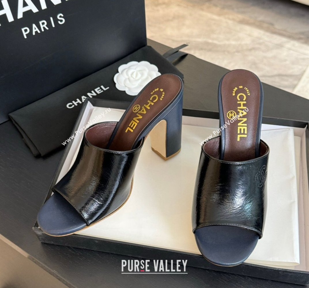 Chanel Calfskin Slide Sandals 9.5cm with Side CC G45566 Black 2024 (MD-240424013)