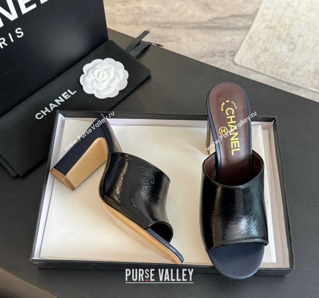 Chanel Calfskin Slide Sandals 9.5cm with Side CC G45566 Black 2024 (MD-240424013)