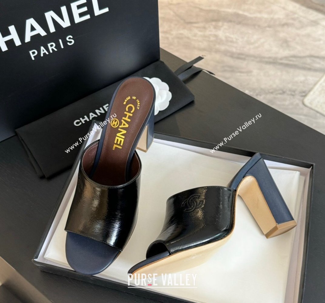 Chanel Calfskin Slide Sandals 9.5cm with Side CC G45566 Black 2024 (MD-240424013)