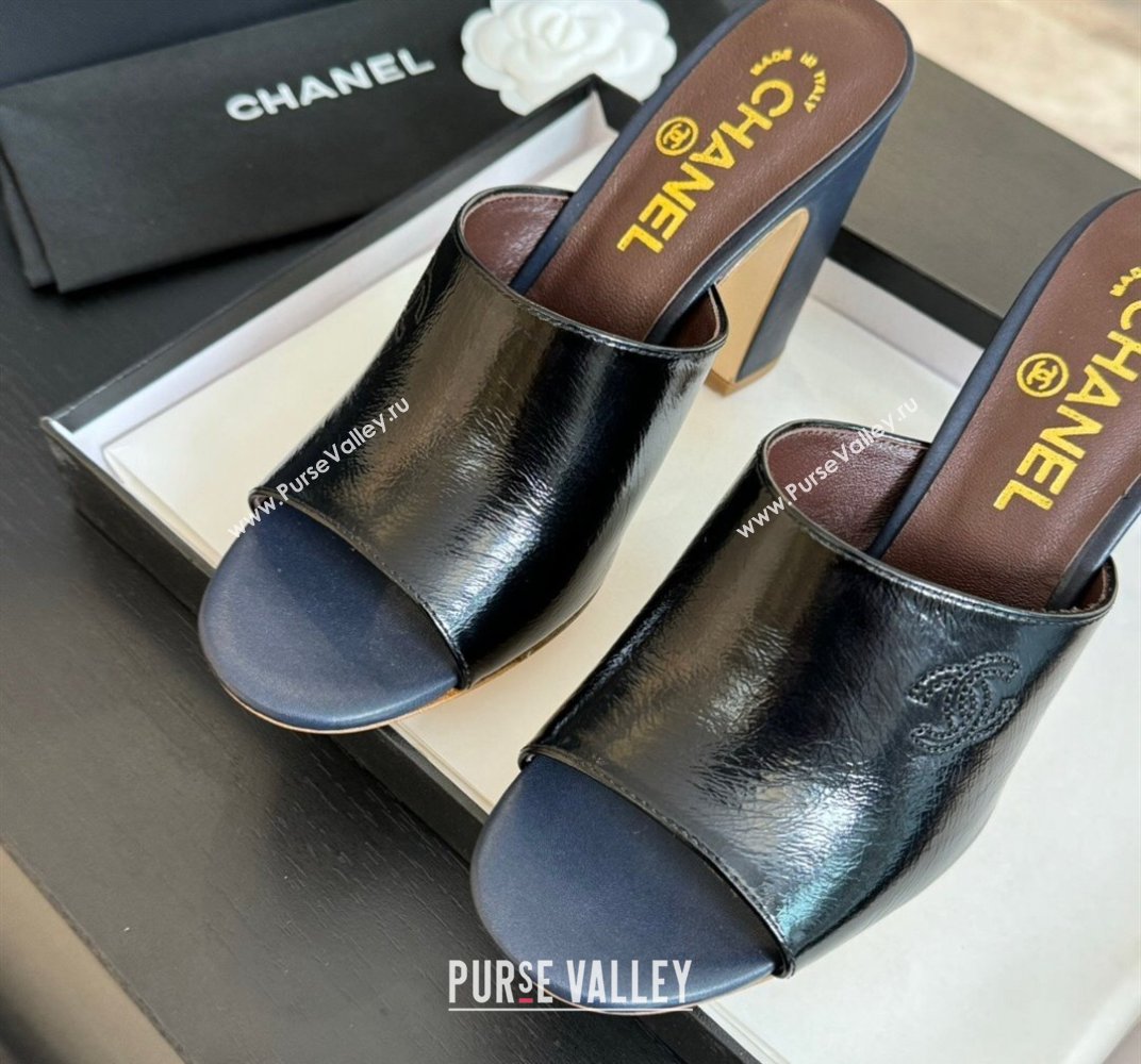 Chanel Calfskin Slide Sandals 9.5cm with Side CC G45566 Black 2024 (MD-240424013)