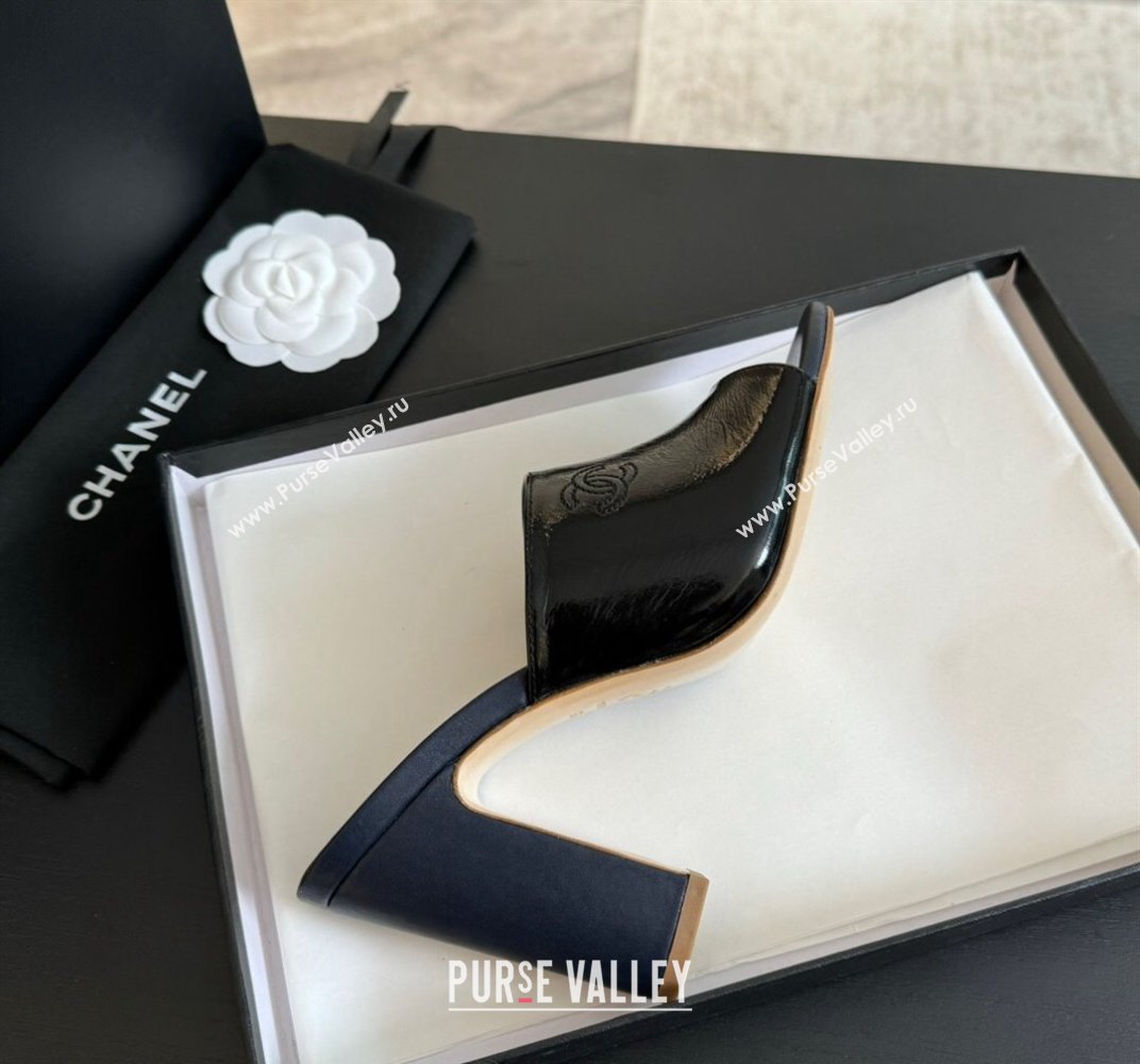 Chanel Calfskin Slide Sandals 9.5cm with Side CC G45566 Black 2024 (MD-240424013)