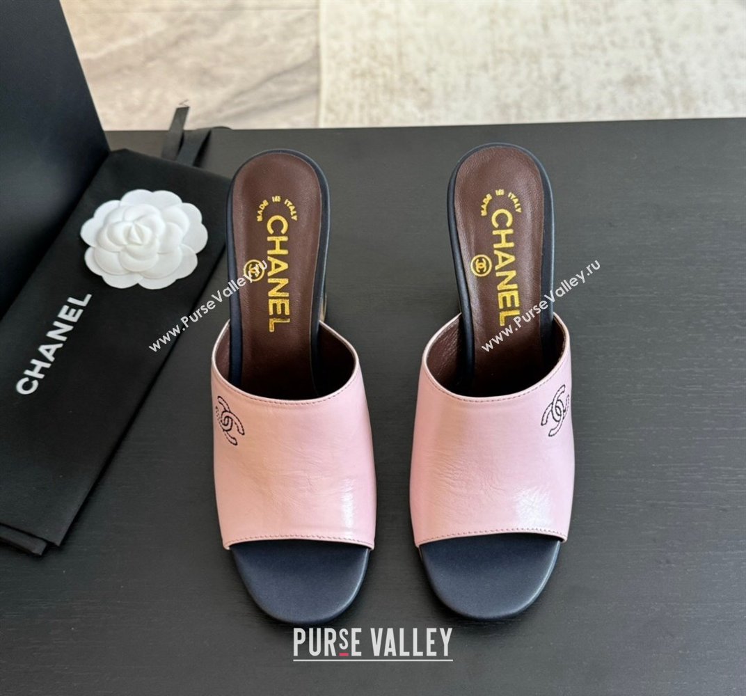 Chanel Calfskin Slide Sandals 9.5cm with Side CC G45566 Pink 2024 (MD-240424016)
