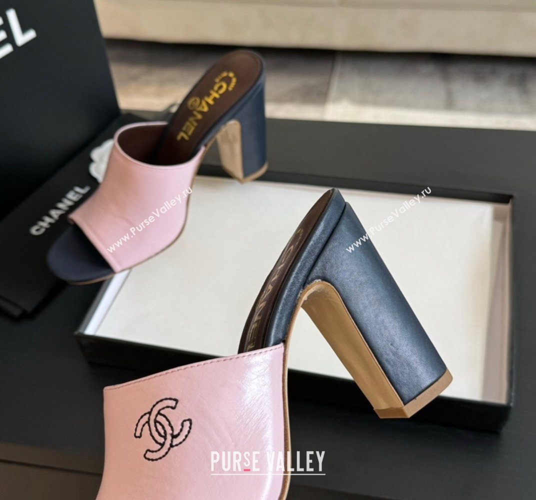 Chanel Calfskin Slide Sandals 9.5cm with Side CC G45566 Pink 2024 (MD-240424016)
