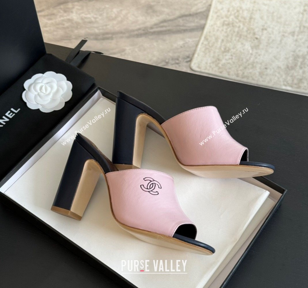 Chanel Calfskin Slide Sandals 9.5cm with Side CC G45566 Pink 2024 (MD-240424016)
