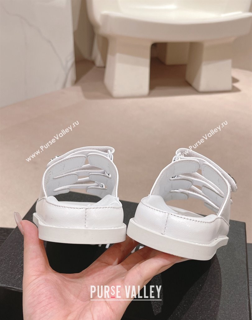 Chanel Lambskin Flat Slide Sandals with Triple Straps and Crystals CC White 2024 0423 (MD-240423033)