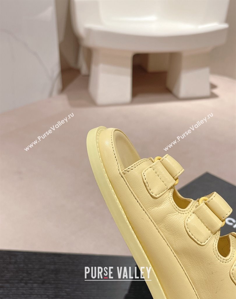 Chanel Lambskin Flat Slide Sandals with Triple Straps and Crystals CC Yellow 2024 0423 (MD-240423034)