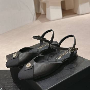 Chanel Lambskin Flat Slingback Flat with Crystals Bloom Black 2024 0423 (MD-240423038)
