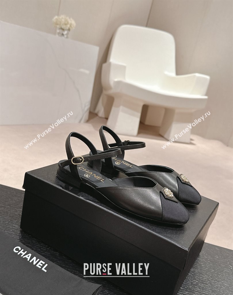 Chanel Lambskin Flat Slingback Flat with Crystals Bloom Black 2024 0423 (MD-240423038)