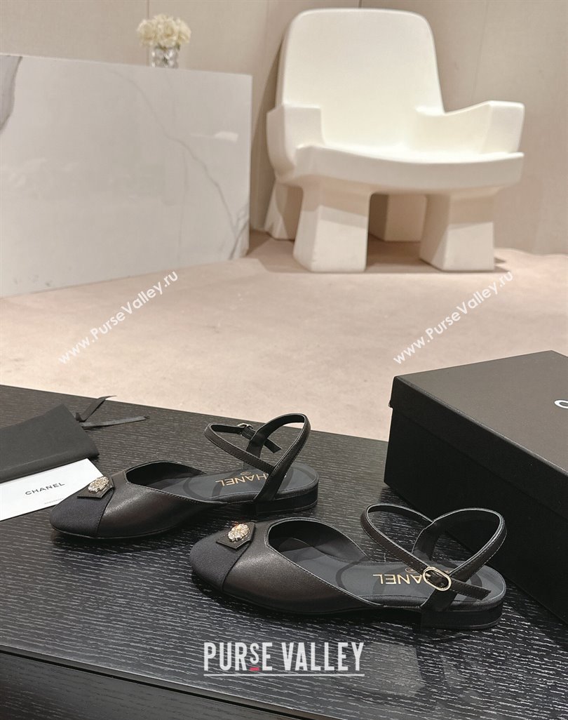 Chanel Lambskin Flat Slingback Flat with Crystals Bloom Black 2024 0423 (MD-240423038)