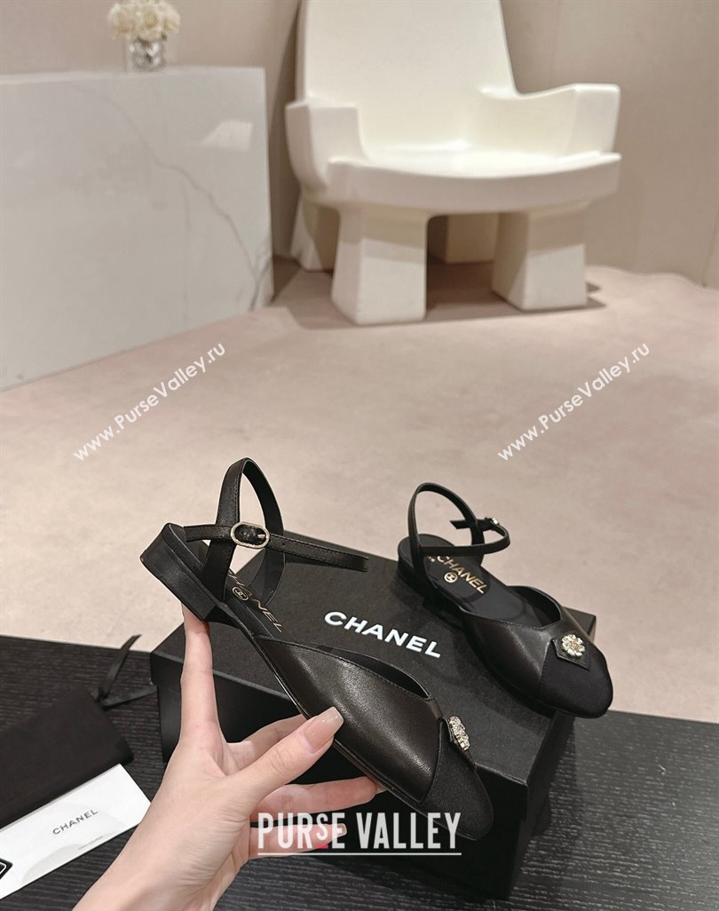 Chanel Lambskin Flat Slingback Flat with Crystals Bloom Black 2024 0423 (MD-240423038)