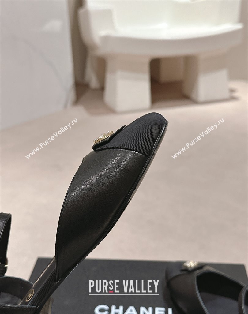 Chanel Lambskin Flat Slingback Flat with Crystals Bloom Black 2024 0423 (MD-240423038)