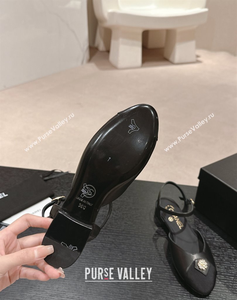 Chanel Lambskin Flat Slingback Flat with Crystals Bloom Black 2024 0423 (MD-240423038)