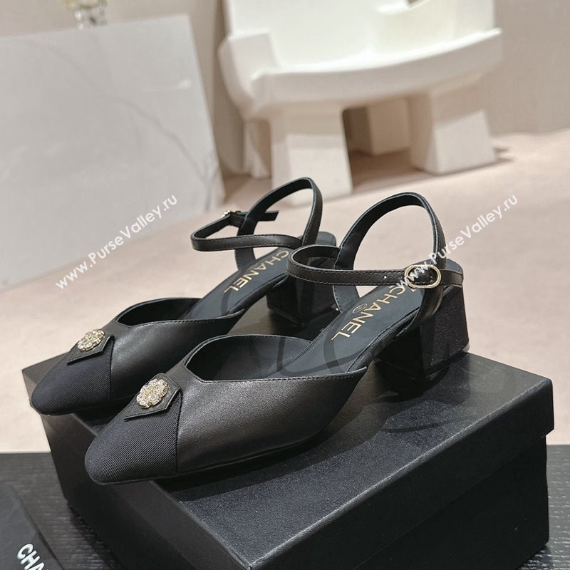 Chanel Lambskin Slingback Pumps 4.5cm with Crystals Bloom Black 2024 0423 (MD-240423041)