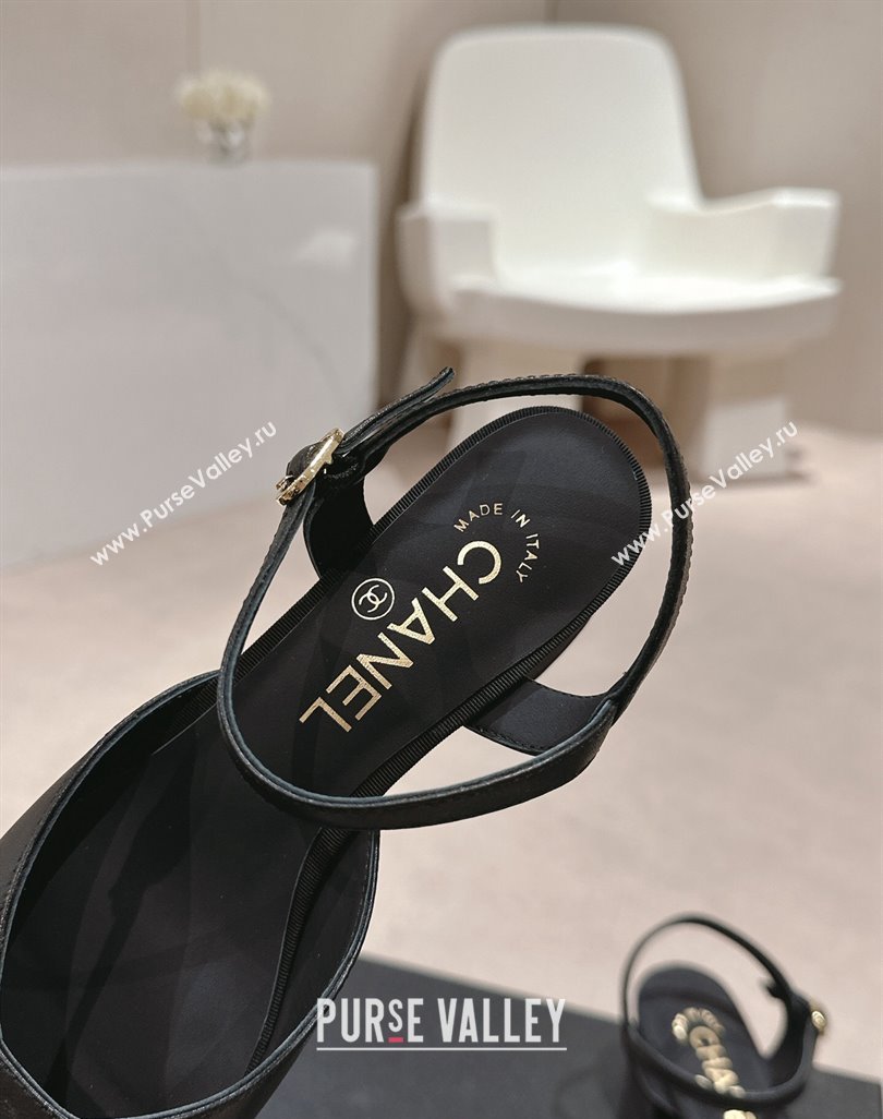 Chanel Lambskin Slingback Pumps 4.5cm with Crystals Bloom Black 2024 0423 (MD-240423041)