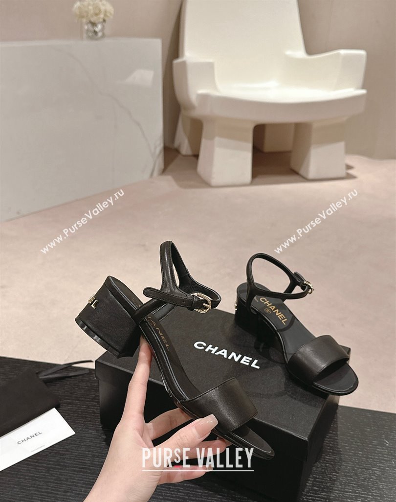 Chanel Lambskin Heel Sandals 4.5cm Black 2024 042302 (MD-240423050)