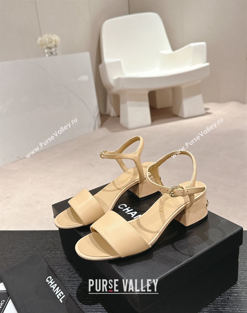 Chanel Lambskin Heel Sandals 4.5cm Beige 2024 042302 (MD-240423052)
