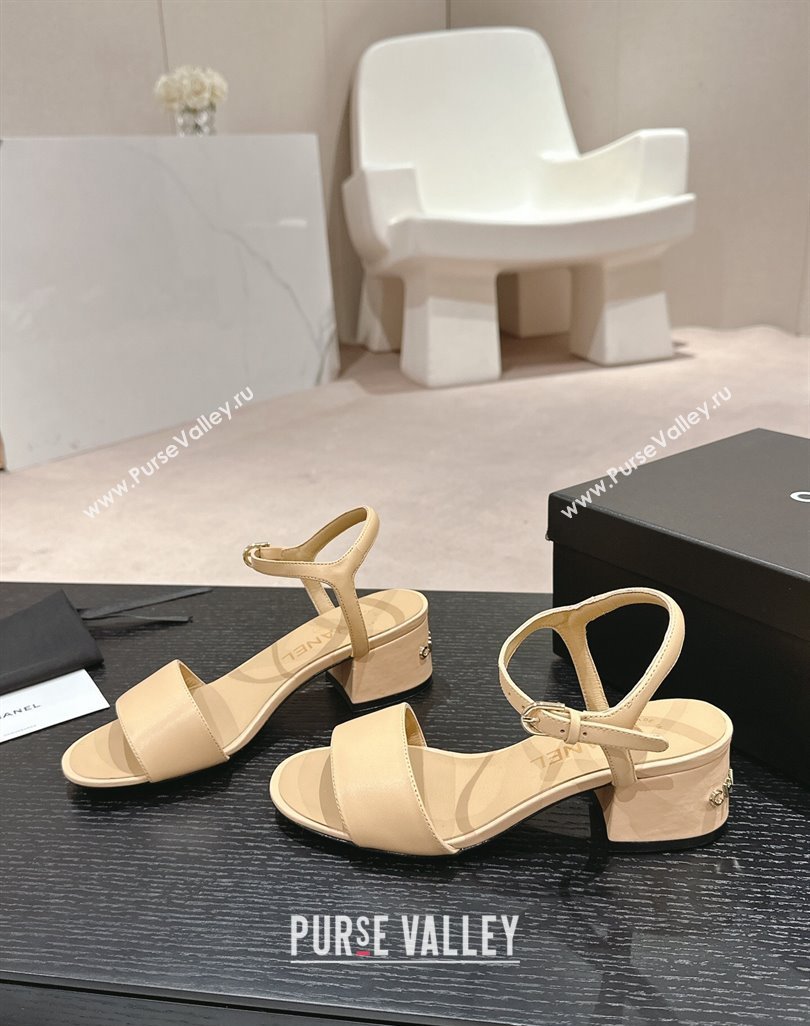 Chanel Lambskin Heel Sandals 4.5cm Beige 2024 042302 (MD-240423052)