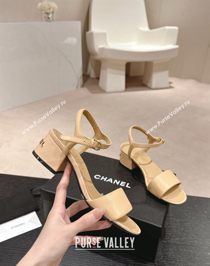 Chanel Lambskin Heel Sandals 4.5cm Beige 2024 042302 (MD-240423052)