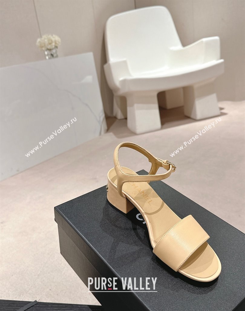 Chanel Lambskin Heel Sandals 4.5cm Beige 2024 042302 (MD-240423052)