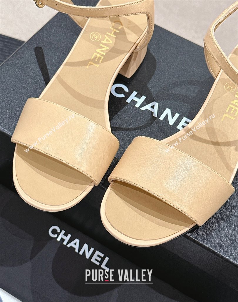 Chanel Lambskin Heel Sandals 4.5cm Beige 2024 042302 (MD-240423052)