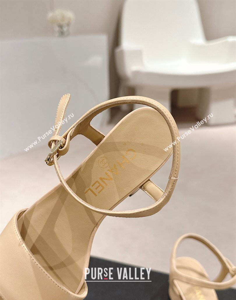 Chanel Lambskin Heel Sandals 4.5cm Beige 2024 042302 (MD-240423052)