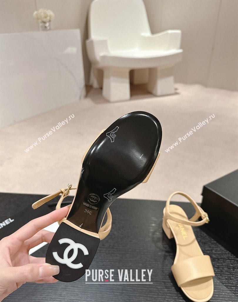 Chanel Lambskin Heel Sandals 4.5cm Beige 2024 042302 (MD-240423052)
