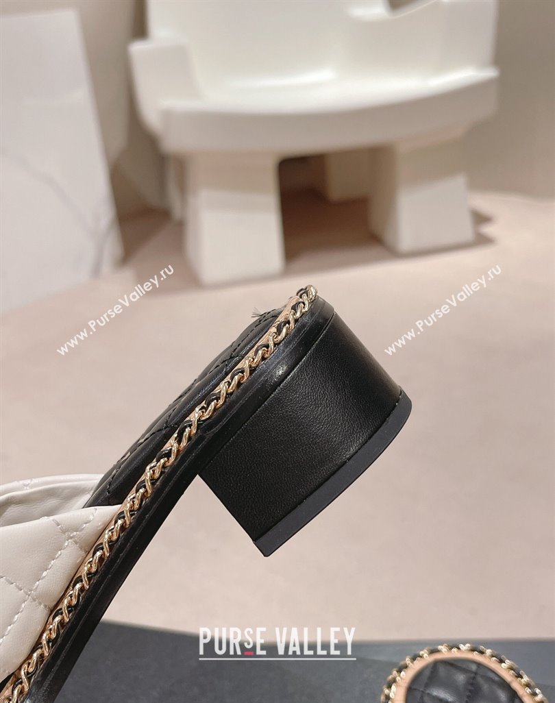 Chanel Quilted Lambskin Heel Slide Sandals 4cm with Chain and Cross Strap White 2024 0423 (MD-240423059)