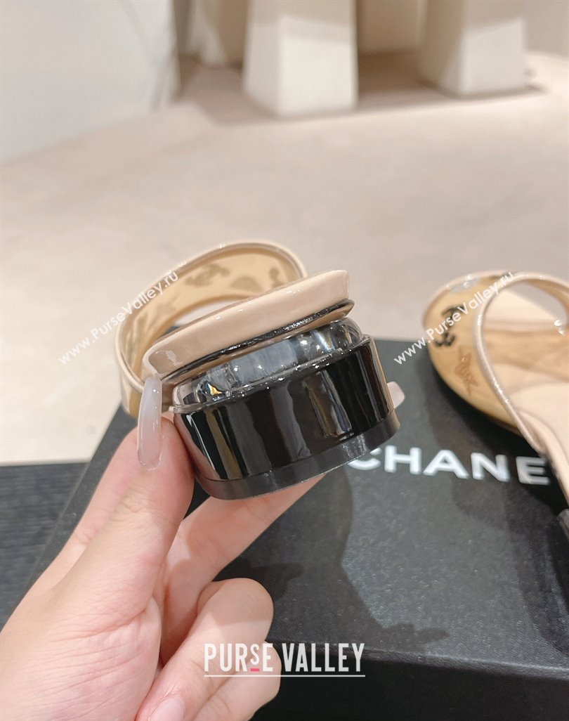 Chanel PVC Heel Slide Sandals 3.5cm with Crystals Logo Beige 2024 0423 (MD-240423077)