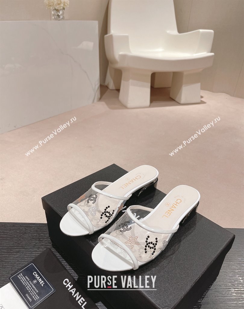 Chanel PVC Heel Slide Sandals 3.5cm with Crystals Logo White 2024 0423 (MD-240423078)