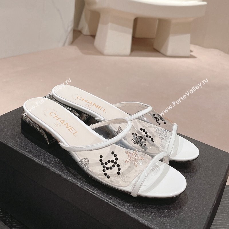 Chanel PVC Heel Slide Sandals 3.5cm with Crystals Logo White 2024 0423 (MD-240423078)