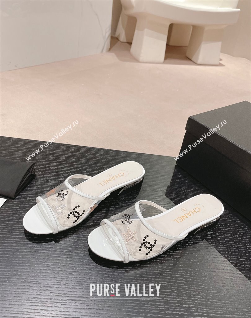 Chanel PVC Heel Slide Sandals 3.5cm with Crystals Logo White 2024 0423 (MD-240423078)