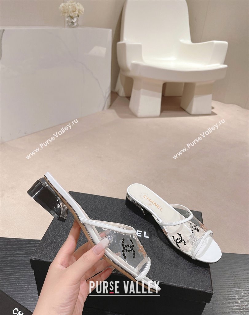 Chanel PVC Heel Slide Sandals 3.5cm with Crystals Logo White 2024 0423 (MD-240423078)