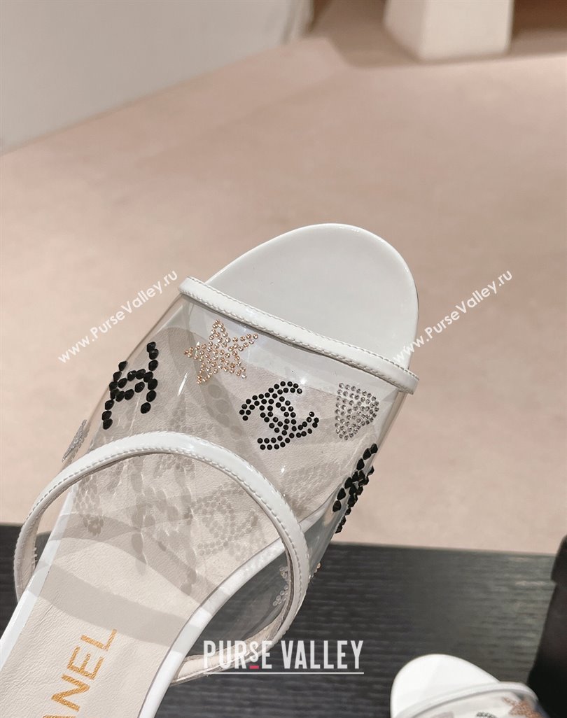 Chanel PVC Heel Slide Sandals 3.5cm with Crystals Logo White 2024 0423 (MD-240423078)