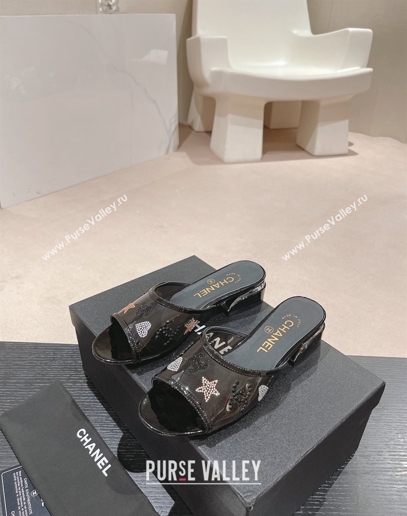 Chanel PVC Heel Slide Sandals 3.5cm with Crystals Logo Black 2024 0423 (MD-240423079)