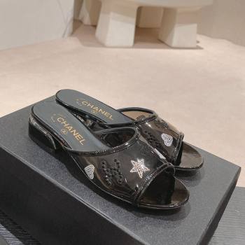 Chanel PVC Heel Slide Sandals 3.5cm with Crystals Logo Black 2024 0423 (MD-240423079)