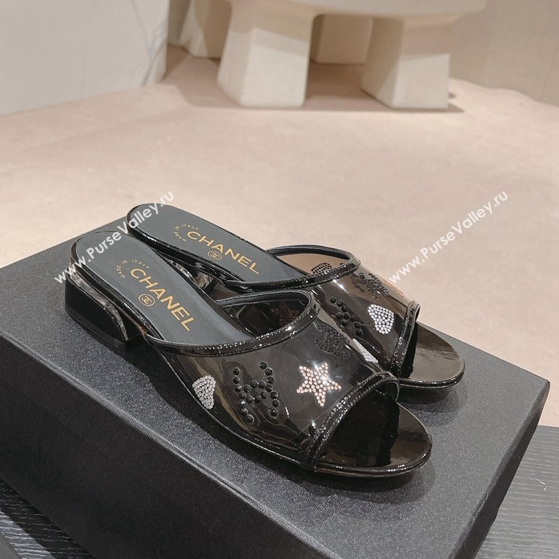 Chanel PVC Heel Slide Sandals 3.5cm with Crystals Logo Black 2024 0423 (MD-240423079)